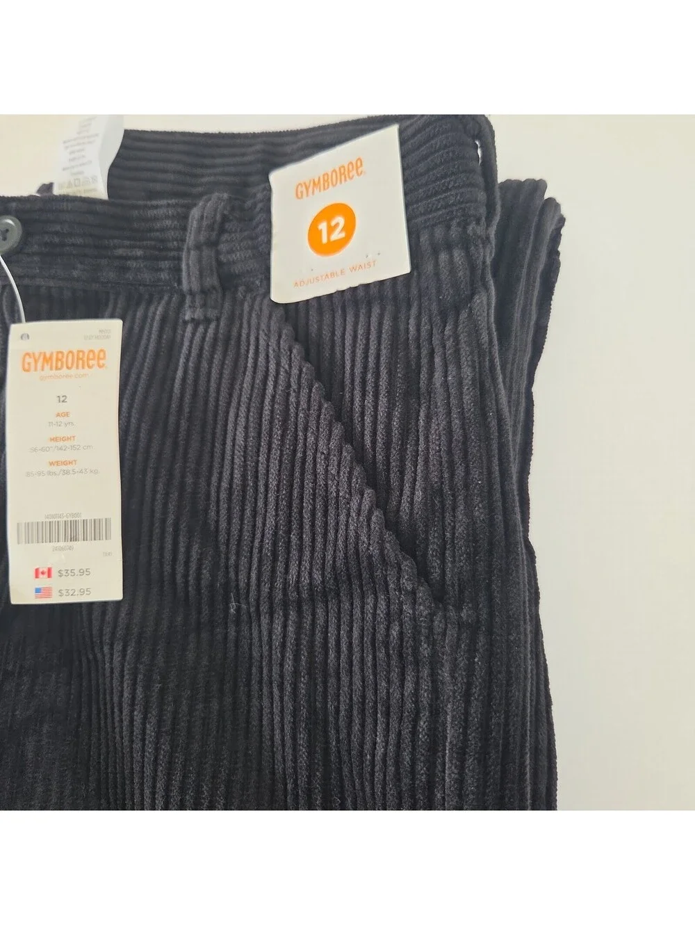 Gymboree Corduroy Pants Black Boy's 12 With Adjustable Waist